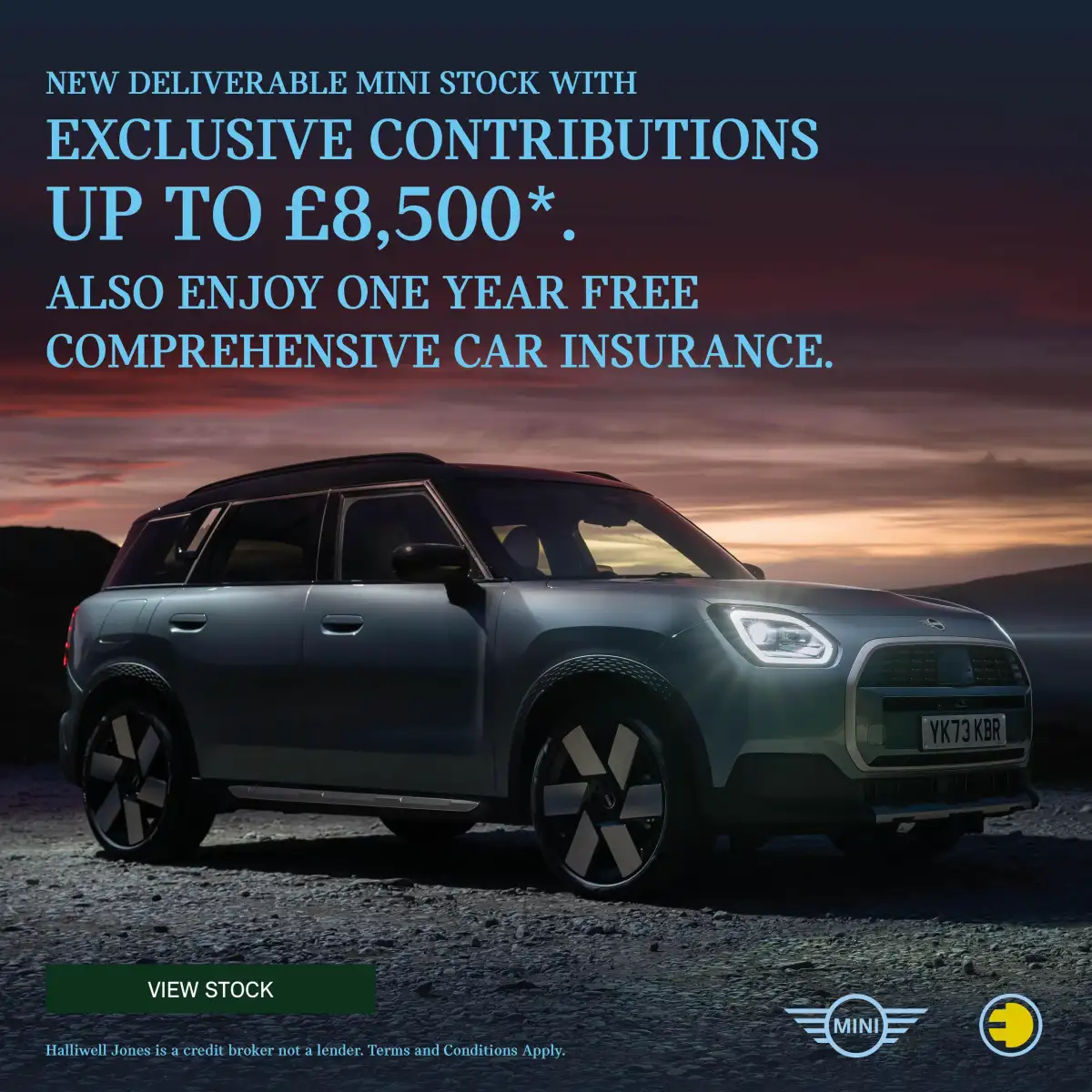 New deliverable MINI stock with contributions up to £8,500* and one year free insurance. Pop-up